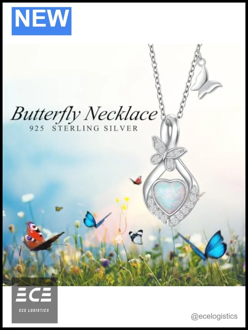 Sterling Silver Butterfly Heart Opal Infinity Necklace Women 18+2 Chain